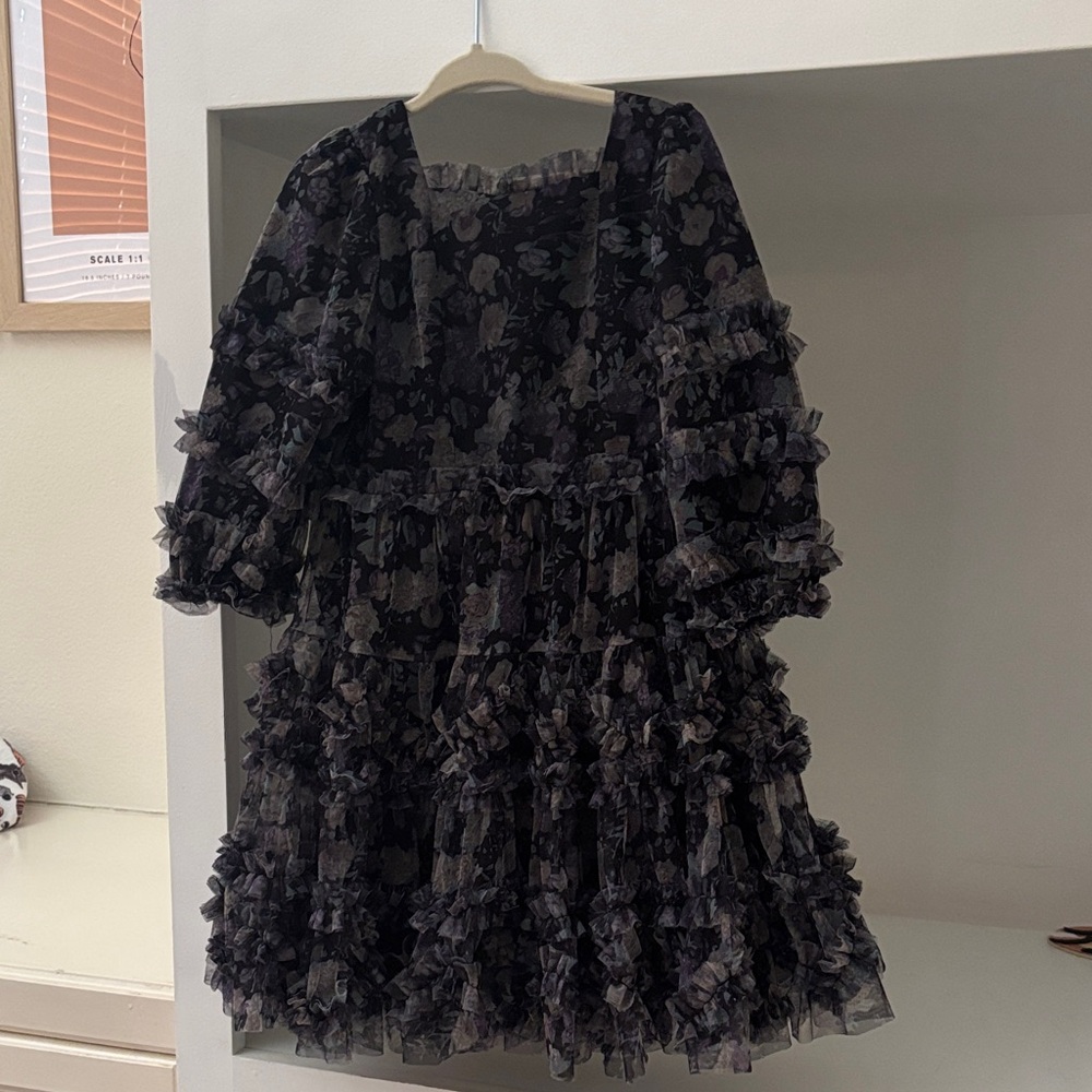 Ivy City Co Black Floral Ruffle Dress